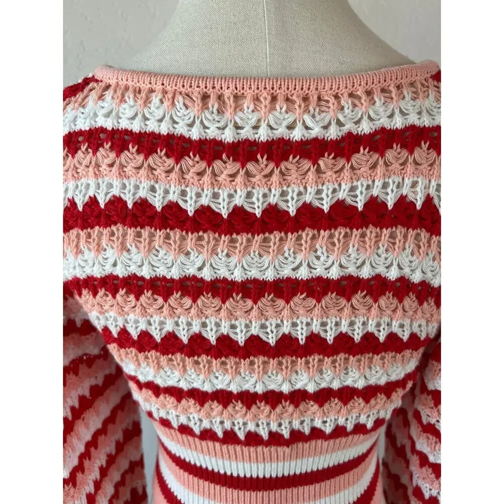 Altar'd State Pink Striped Cropped Crochet Sweater Cotton size XS - Picture 7 of 9